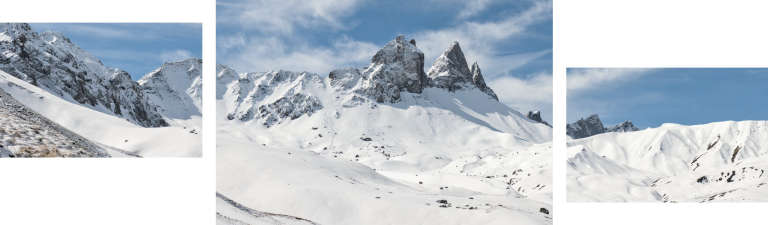 Aiguilles d’Arves, mai 2021 — cadre central : 75×50 cm — cadres périphériques : 45×30 cm